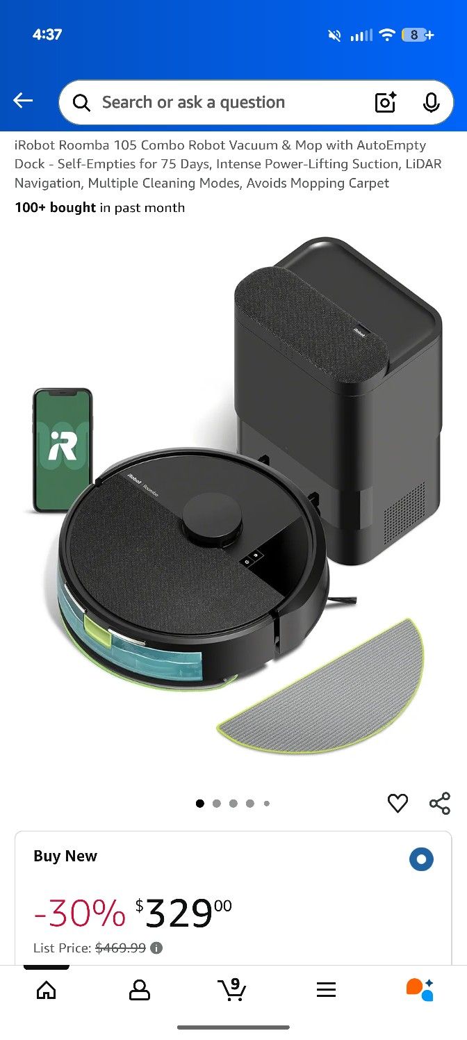 iRobot Roomba 105 Combo Robot Vacuum & Mop with AutoEmpty Dock 