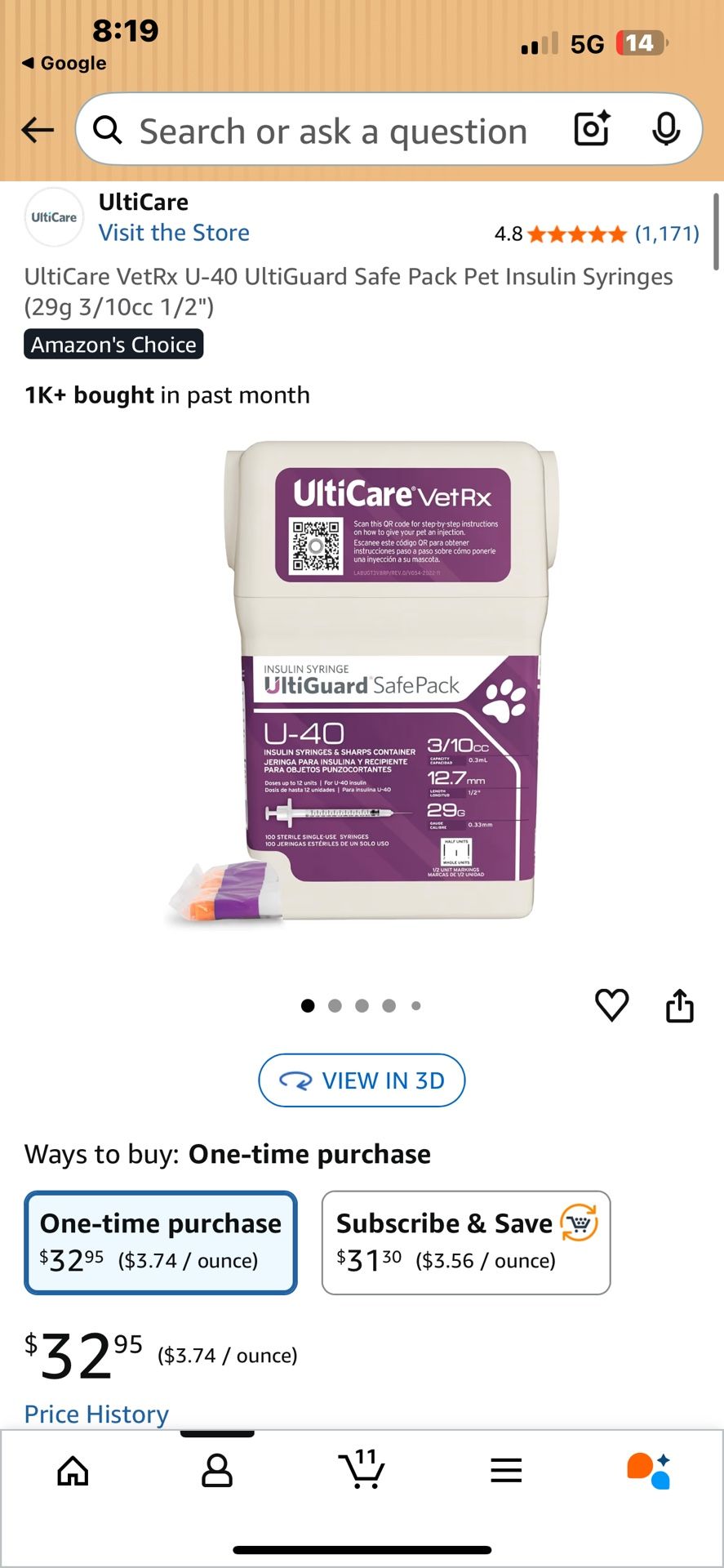 UltiCare VetRx U-40 UltiGuard Safe Pack Pet Insulin Syringes (29g 3/10cc 1/2")