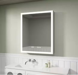 imperiol 24 in. W x 30 in. H Rectangular Silver Aluminum Recessed/Surface Mount Left LED Medicine Cabinet with Mirror and Clock