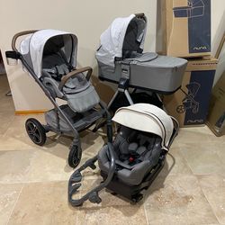 Nuna Mixx Stroller With Car Seat And Bassinet With Stand Beige Canopy