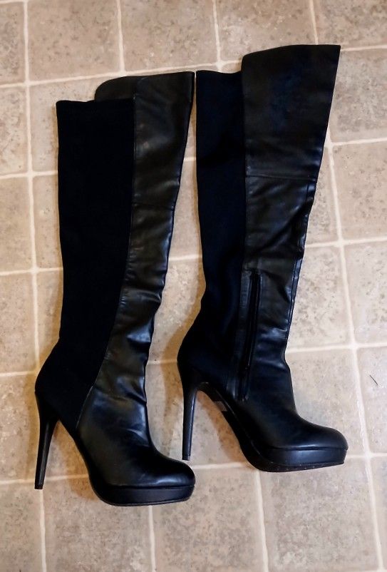 Black Knee High Platform Boots Womens Size 10