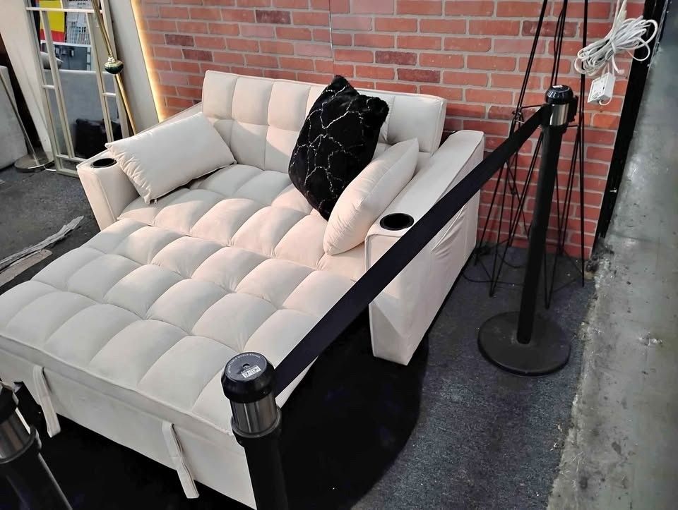 White leather pull out sofa bed sleeper sofa Loveseat pull out
