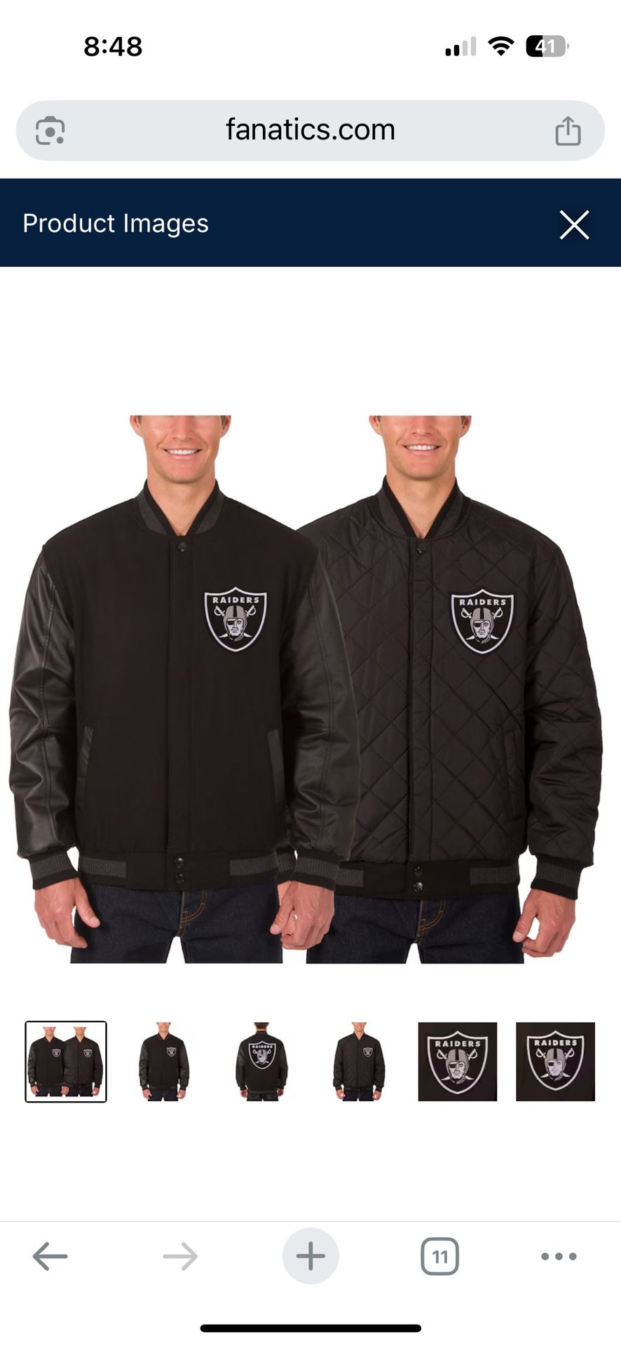 Las Vegas Raiders JH Design Wool & Leather Reversible Jacket with Embroidered Logos - Black