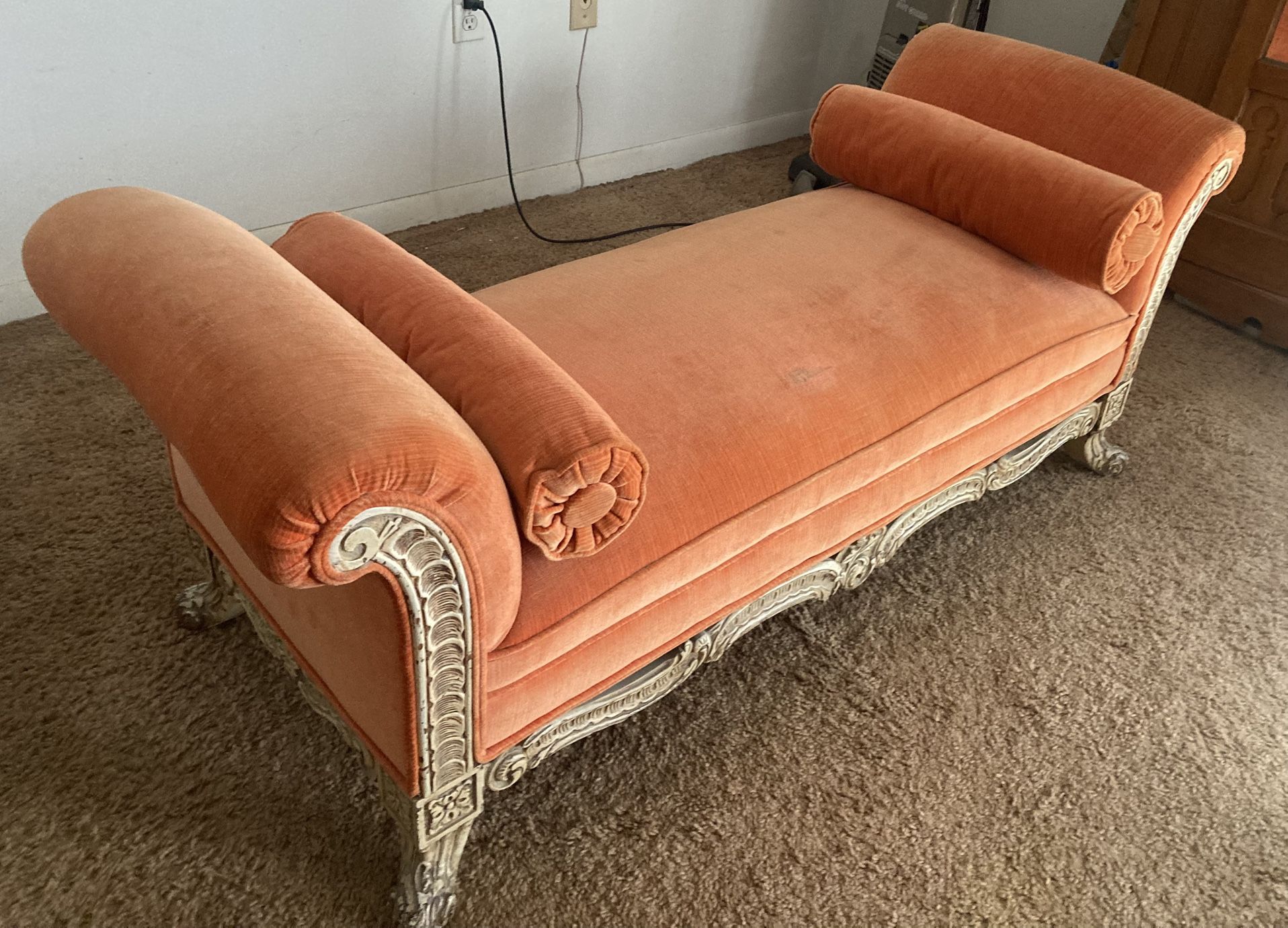 ON SALE!! Velvet Divan With Scrolled Carved Wood