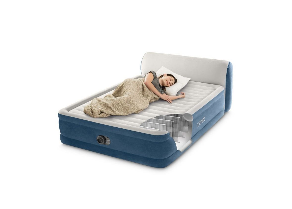 Intex Queen DuraBeam Headboard Air Mattress With Internal Pump
