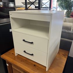 Small White Nightstand Side End Table with Outlet USB Port