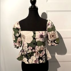 Maje Loflower Cotton Square-Neck Top with Puff Sleeves Size 2 = Size 6 US 
