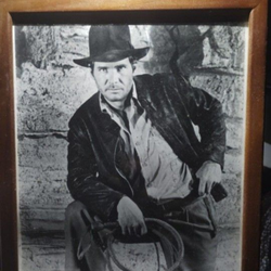 Two framed Indiana Jones pictures from the movies.