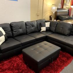 🌟BEUTIFUL Black 3PCS Sectional W/Storage Ottoman (Right Chaise) 👍FREE FINANCING AVAILABLE 👉 0️⃣ DOWN PAYMENT ❗NO CREDIT CHECK❗ 