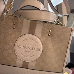 Coach Dempsey Tote In Signature Jacquard With Stripe And Coach Patch  