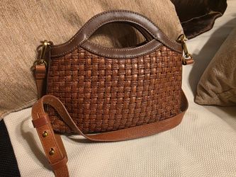 Fossil Brown Woven Leather Crossbody Bag Shoulder Bag Handbag Purse 10" X 7" X 2"