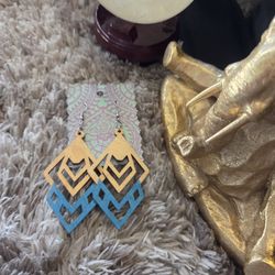 Handmade Geometric Wooden Hand Painted Earrings 