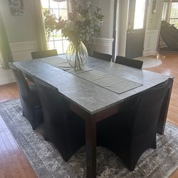 Dining Room Set Table, Console, 2 Leaves And 10 Chairs