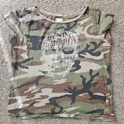 Denim & Supply Ralph Lauren Camo Skull Tee Women’s L Relaxed
