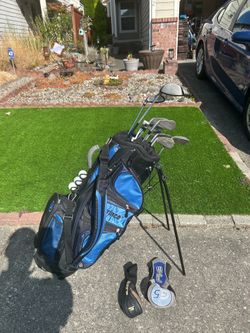 Golf set for sale - Ping Driver. Cobra 3 wood. Assorted Irons. Sand wedge. Putter and a Bag