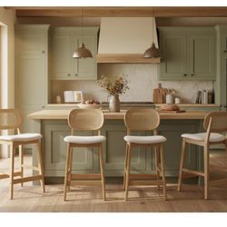 4 Rattan and Wood bar stools