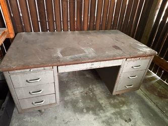 Vintage Metal Tanker Desk with Drawers