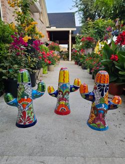 Talavera Saguaro Cactus. Clay Pots, Planters, Pottery, Plants. $45 each