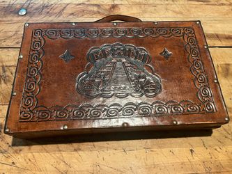Vintage Hand-Tooled Leather Backgammon Game from Mexico
