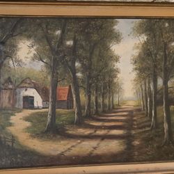 Large Framed Oil On Canvas Painting 