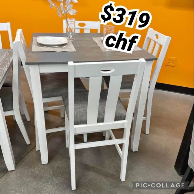 White / Gray Two tone Design 5 Piece Counter Height Dining Table Set