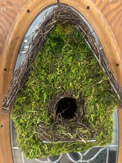 Handmade Decorative Moss and Twig Hanging Birdhouse with Chain
