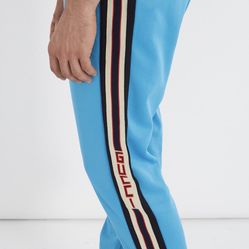 GUCCI Side Stripe Jersey Track Pants in Blue