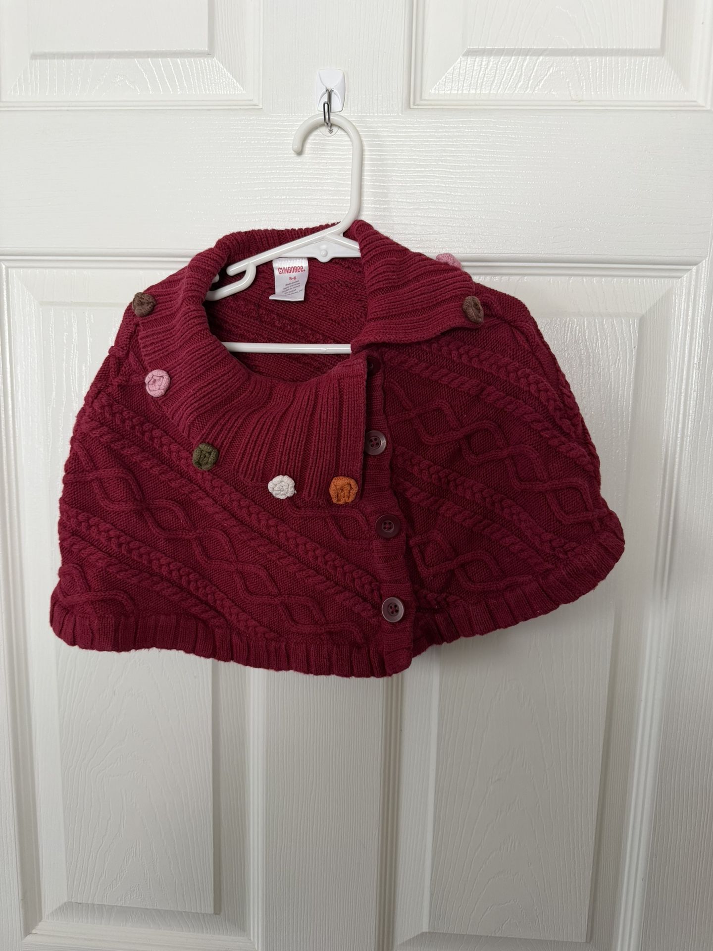 gymboree girls rocky mountain cable knit capelet poncho red crochet petals 5/6