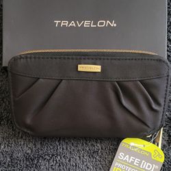 New Travelon Women's Wallet, Black Outside, Dark Purple Rose Inside
