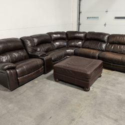 Ashley Furniture Leather Triple Recliner Sectional Sofa Couch - Good Cond - Delivery Available 