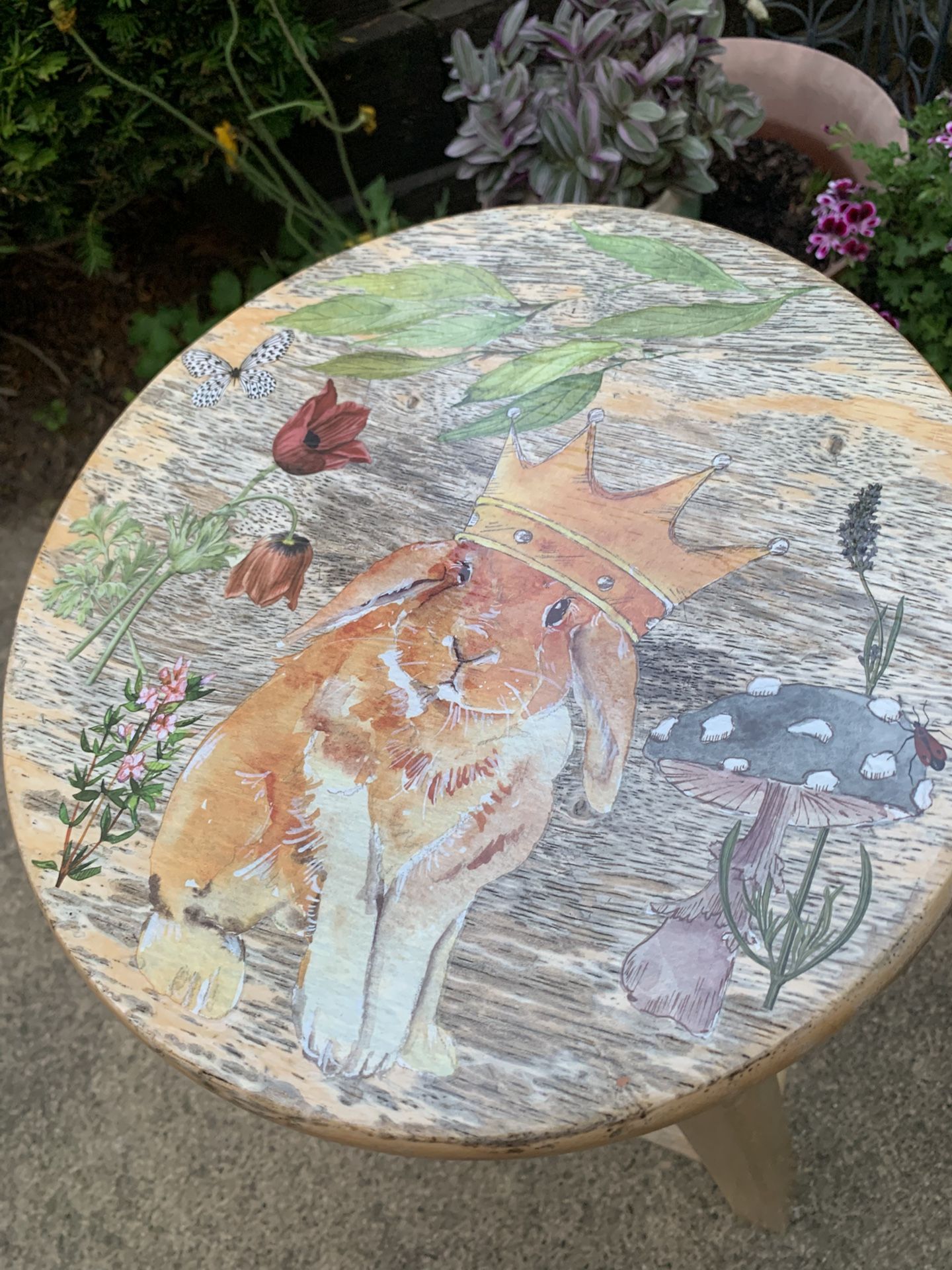 Story Stool Royal Rabbit In The Forest. Sturdy Wooden Stool 24 Inches High.