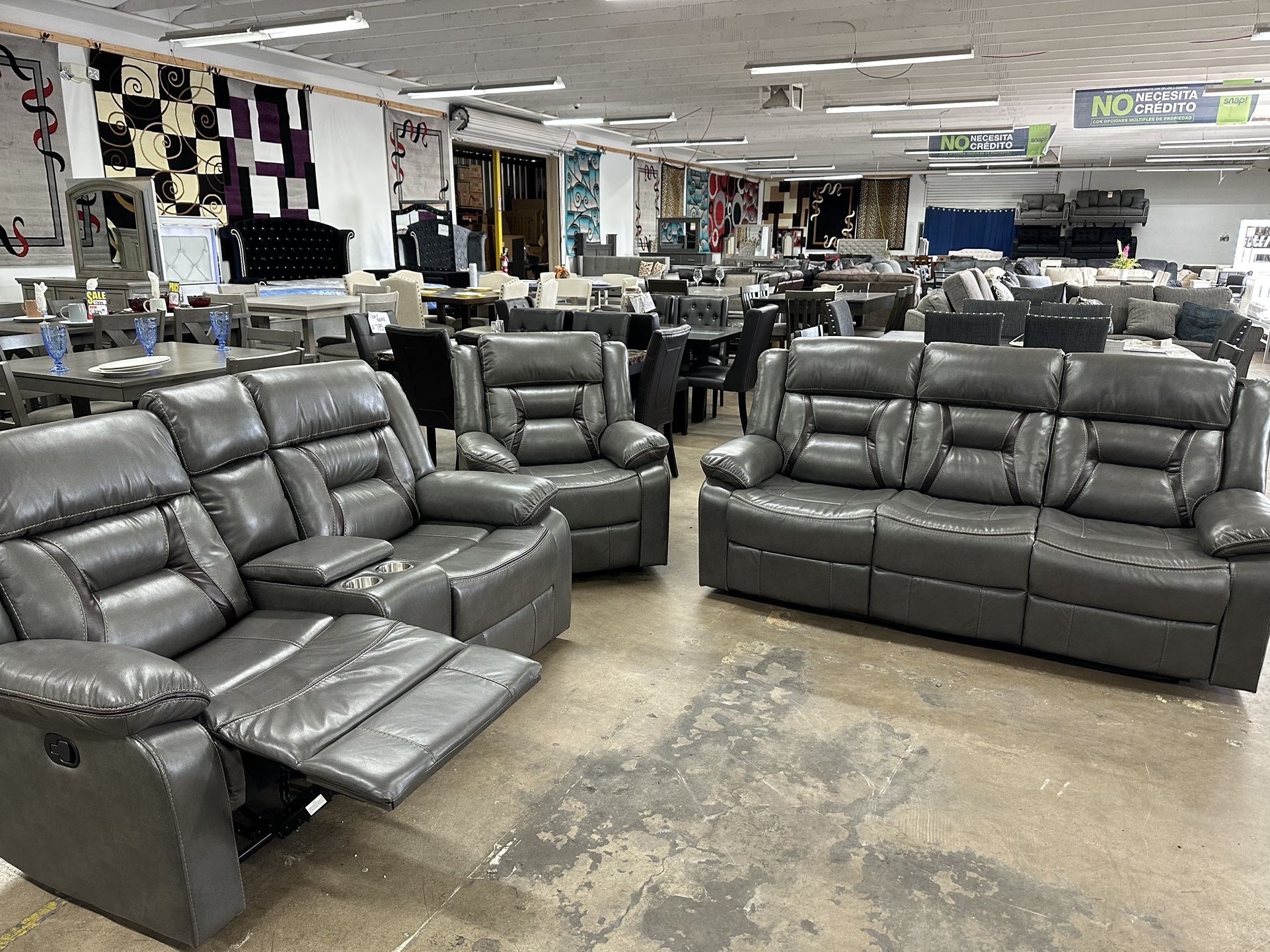 Same Day Delivery 3pcs Recliners Grey With Cup