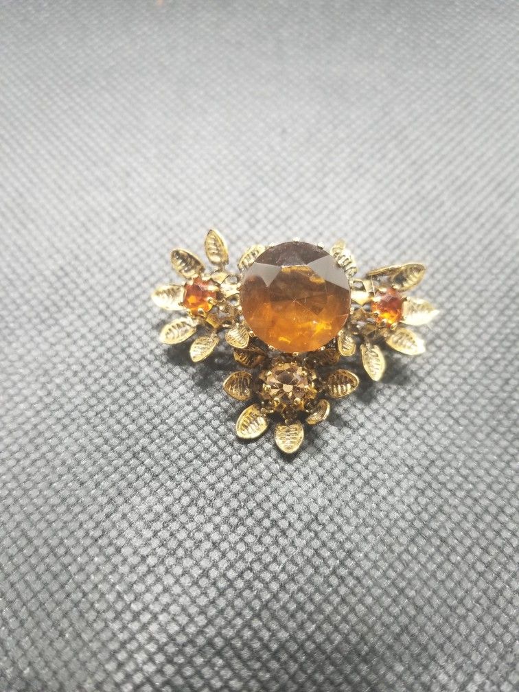 Floral Amber Brooch