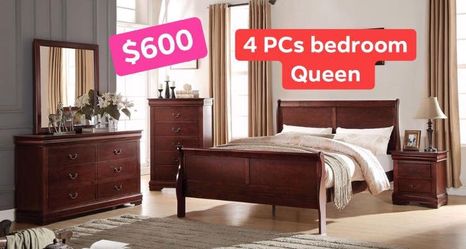 QUEEN BED - 1 night stand - mirror , dresser