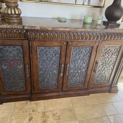 Elegant Solid Wood Buffet Cabinet with Stone Top