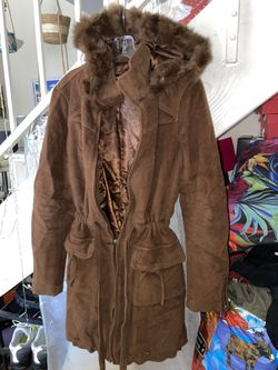 BEBE MINK FUR HOODIE CORDUROY COAT