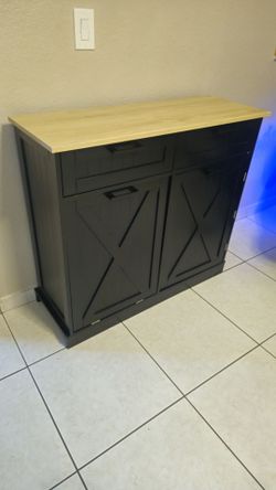 Black Farmhouse Kitchen Island with Wood Top