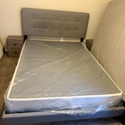 Queen Size Bed Frame, Box Spring, 2 Nightstands