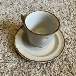 Vintage Flat Cup & Saucer Set Of 6 Baroque Hearthside Stoneware
