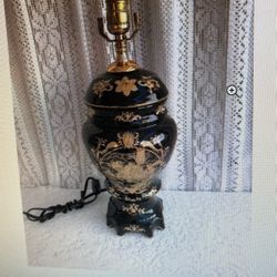 Vintage Porcelain Chinese Black and Gold Lamp Base