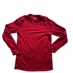 Nike Dri-FIT Men’s Long Sleeve Shirt Red Black Athletic Training Top Size S