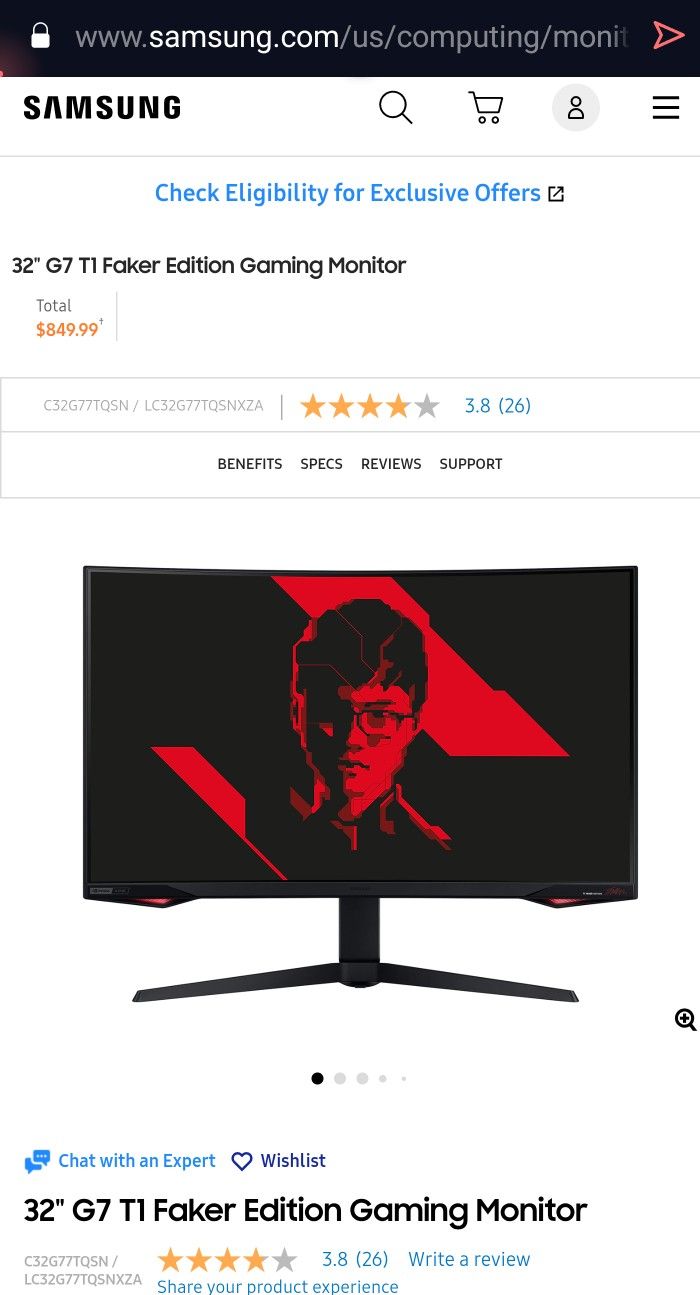 Samsung G7 T1 1400p 240hz limited edition faker gaming monitor