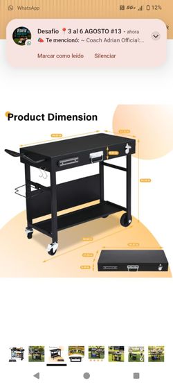 Black Outdoor Grill Cart with Storage