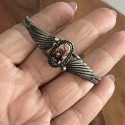 Native American Navajo sterling silver cuff bracelet Wild Horse Magnesite