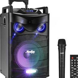 Moukey Karaoke Machine, Big Woofer PA System, Powerful Sound, Portable Bluetooth Speaker with Wireless Microphone, Party Lights 