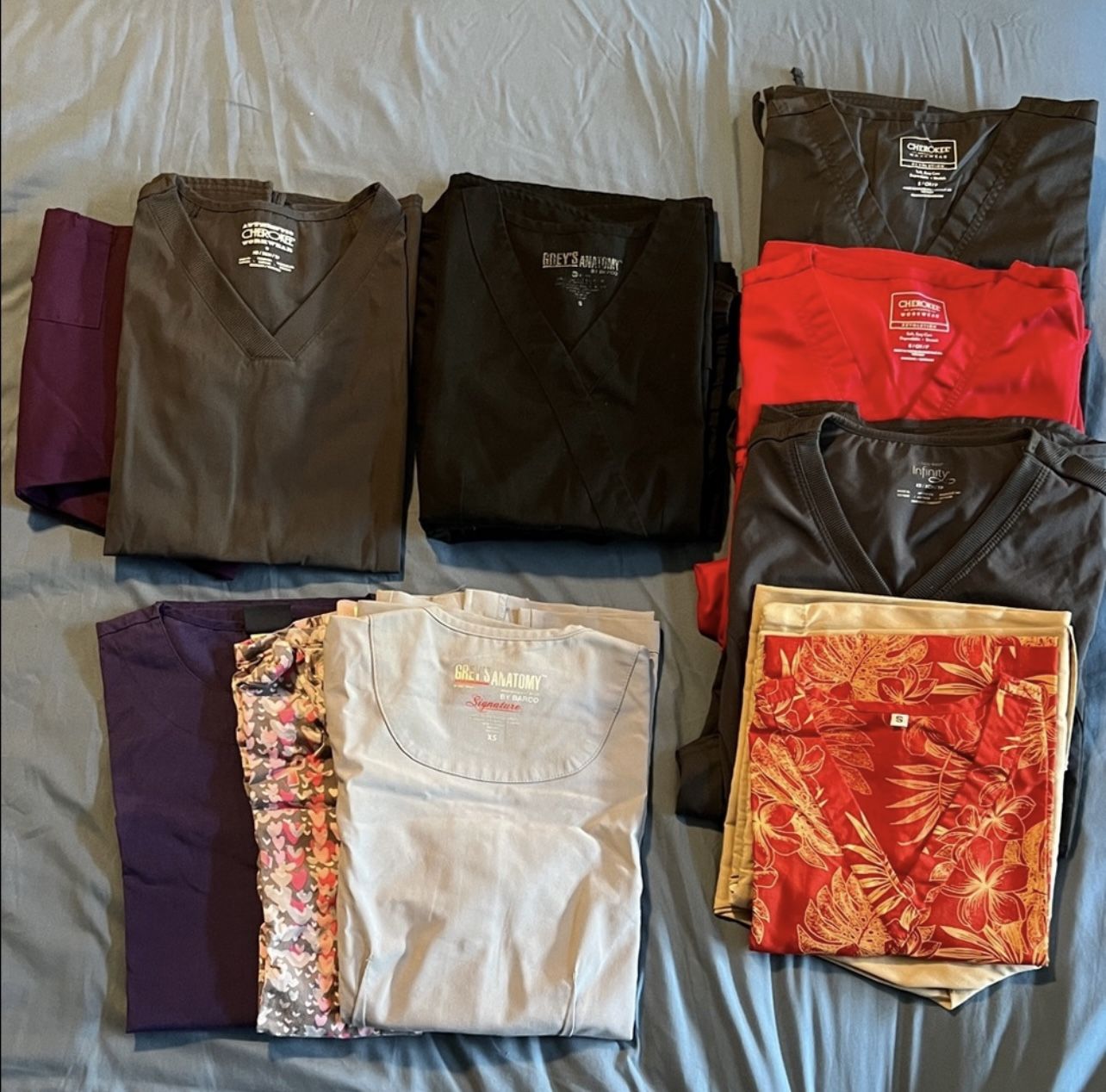 Assorted Bundle of Scrub Tops, Bottoms and Scrub Jackets in Various Colors