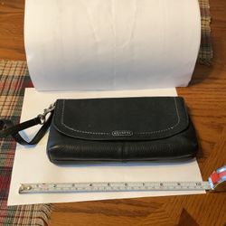 Coach Authentic Black Clutch With Royal Green Satin Lining In Excellent Condition. Approximately 10” Long No Issues