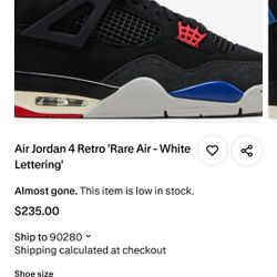 Jordan 4 Retro 'Rare Air'- White Lettering