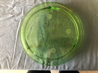 Vintage green glass cake platter