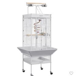 61.5"' Play Top Parrot Cage Rolling Metal Bird Cage White